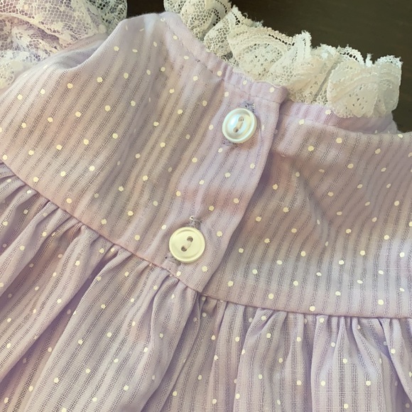 Vintage lavender light purple polka dot lace dress 12 months baby new ruffles - Picture 7 of 9